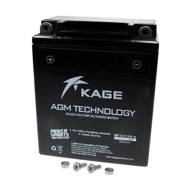 Batteria moto 12N12A-4A-1 vista frontalmente con entrambi i terminali