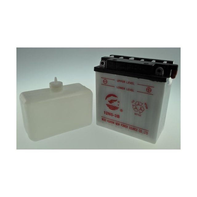 Batteria moto YB5L-B vista frontalmente con entrambi i terminali