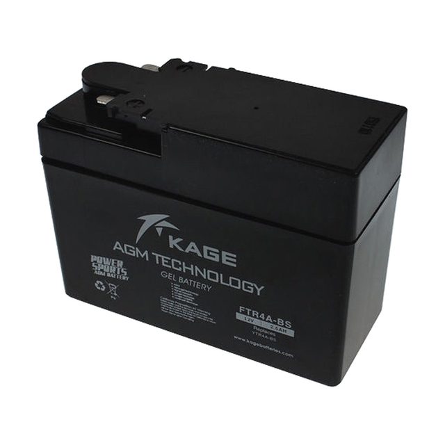 Batteria moto YTR4A-BS al gel, vista frontalmente con entrambi i terminali