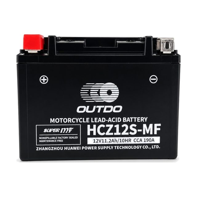 OUTDO HCZ12S-MF, batteria moto YTZ12S vista frontalmente con entrambi i terminali