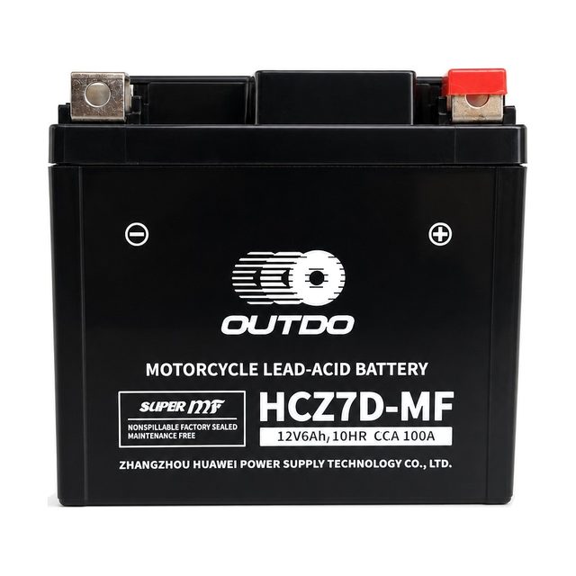 OUTDO HCZ7D-MF, batteria moto YTZ7S vista frontalmente con entrambi i terminali