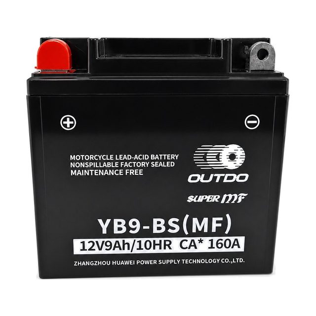 OUTDO YB9-BS, batteria moto YB9-B vista frontalmente con entrambi i terminali