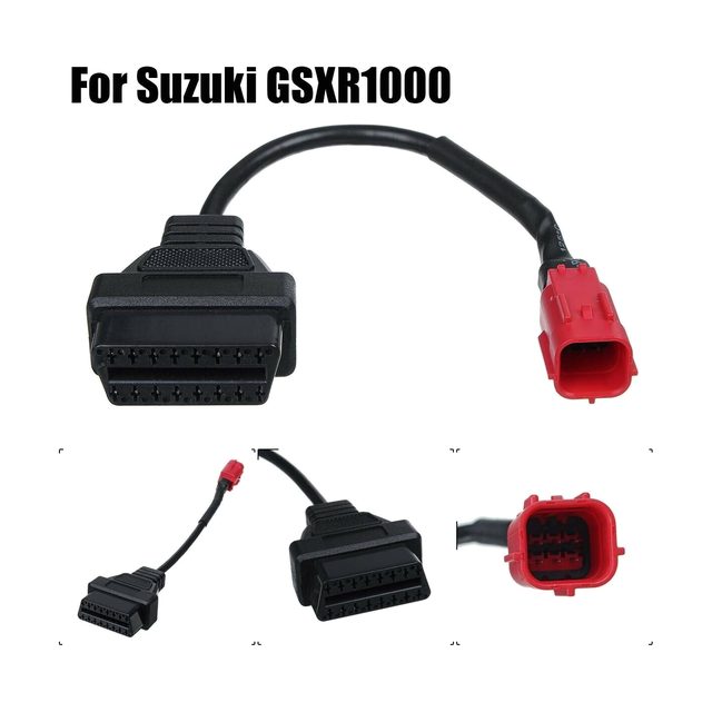 Cavo adattatore corto per moto Suzuki con connettore rosso a 6 pin e presa OBD2 nera a 16 pin