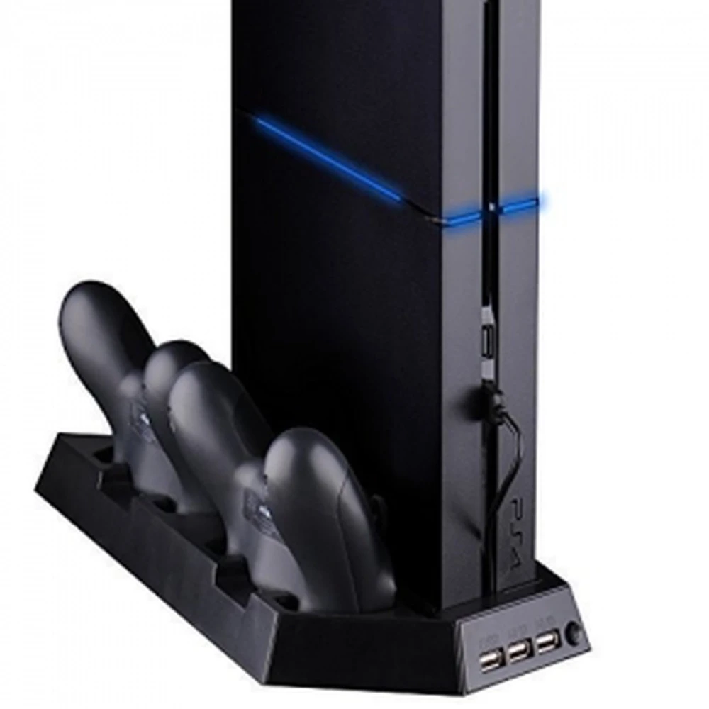 Supporto Verticale PS4 4 in 1 con Ventola, Hub USB e Caricatore per 2 Controller