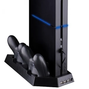 satkit Supporto Verticale PS4 4 in 1 con Ventola, Hub USB e Caricatore per 2 Controller