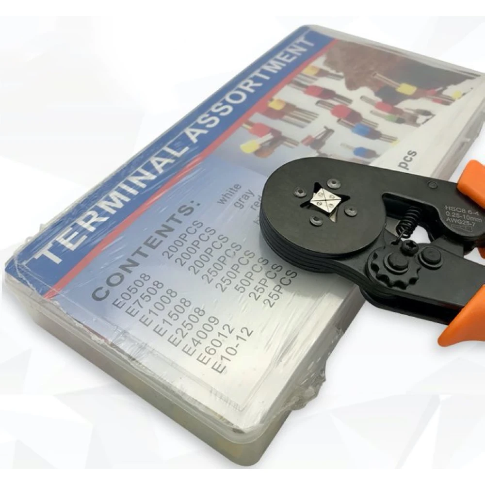 Pinza crimpatrice con terminali 0.25-10 mm² - Kit da 1200 pezzi