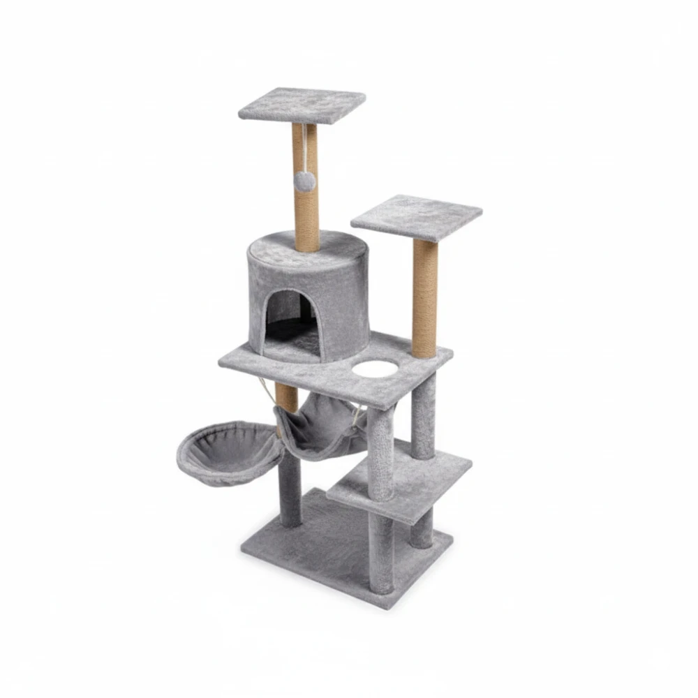 Albero tiragraffi per gatti 125 cm con amaca, cuccia e pali in sisal