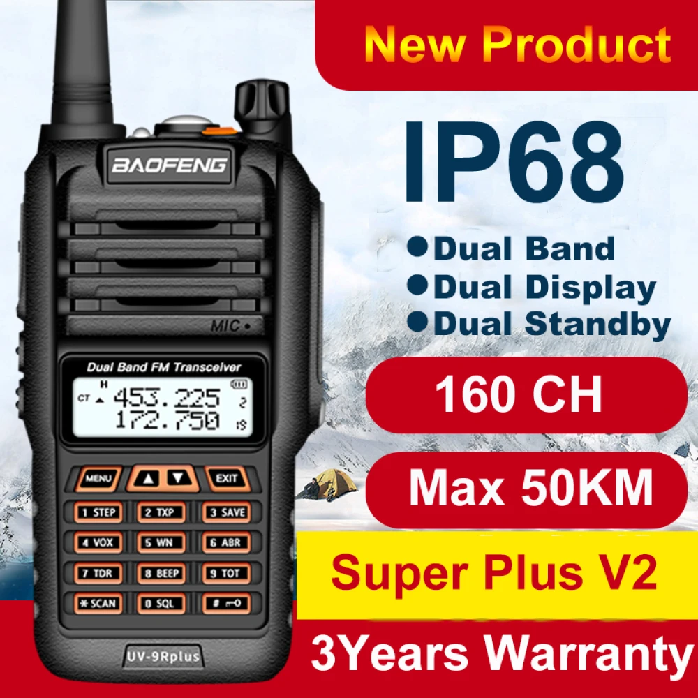 Baofeng UV9R Plus walkie talkie a lungo raggio con 160 canali VHF/UHF