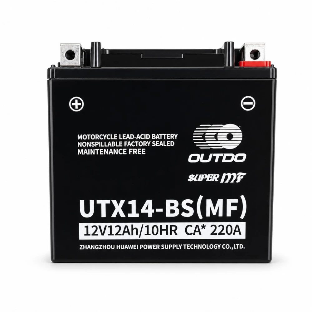 Batteria Moto AGM 12V 12Ah OUTDO UTX14-BS(MF) - Compatibile Yuasa YTX14-BS / GTX14-BS / ETX14-BS
