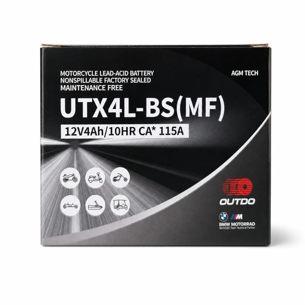 Batteria Moto AGM 12V 4Ah OUTDO UTX4L-BS(MF) - Compatibile Yuasa YTX4L-BS / GTX4L-BS / ETX4L-BS