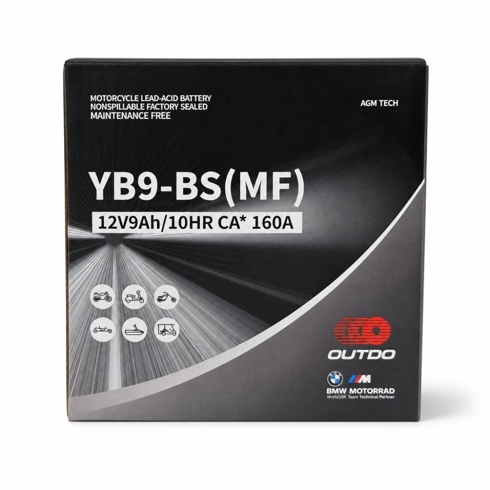 Batteria Moto AGM 12V 9Ah OUTDO YB9-BS(MF) - Compatibile Yuasa YB9-B / GS GM9Z-3B-1 / GS YB9-B / 12N9-4B-1 (flooded)