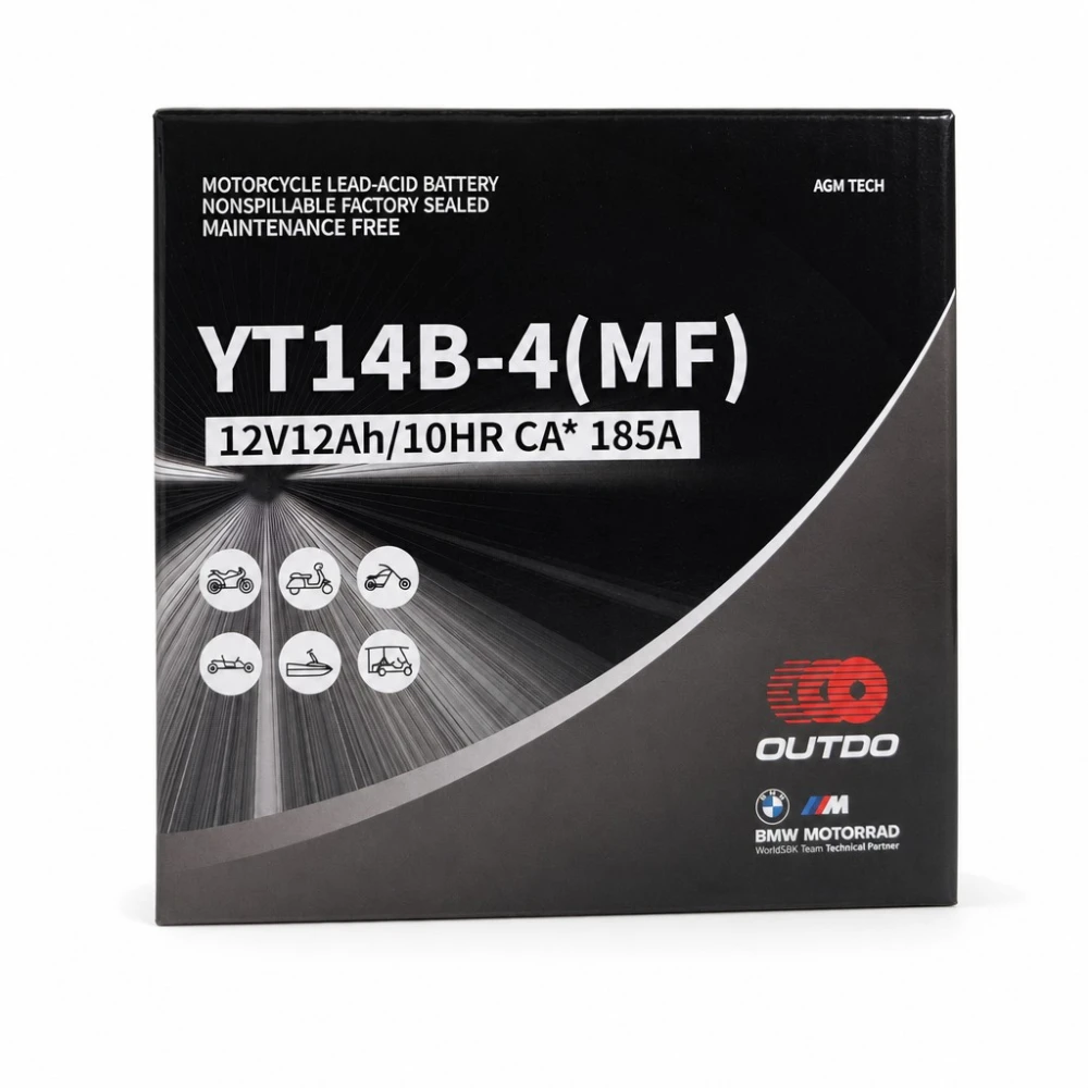 Batteria Moto AGM 12V 12Ah OUTDO YT14B-4(MF) - Compatibile Yuasa YT14B-BS / GT14B-BS / GT14B-4 / ETZ14B-BS / ET14B-4