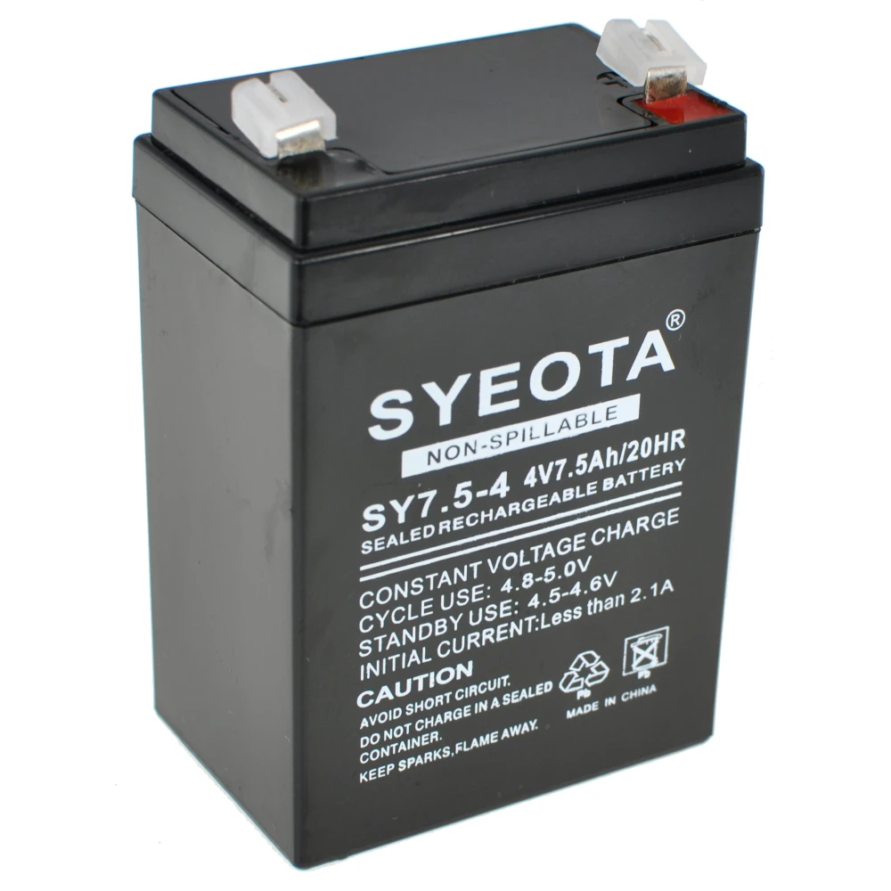 Batteria al piombo ricaricabile 4V 7.5Ah SY7.5-4 per allarmi, bilance e giocattoli