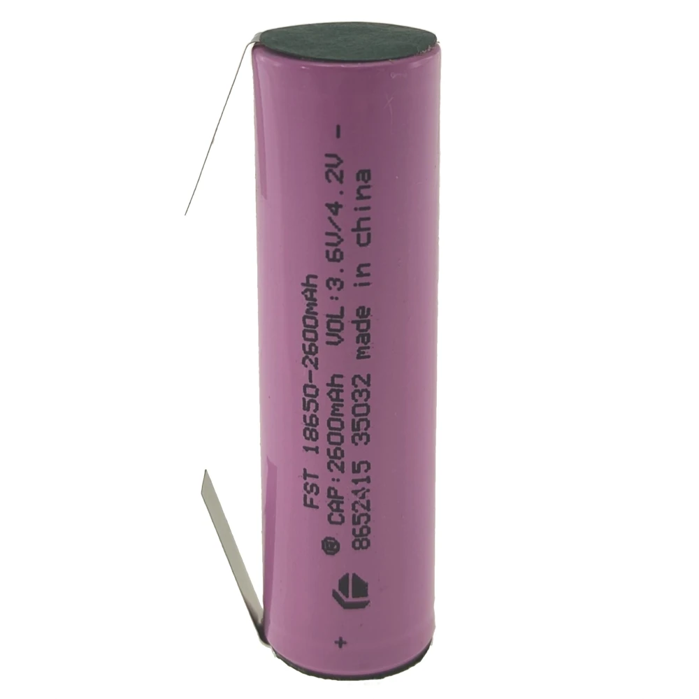 Batteria ricaricabile 18650 2600mAh 3,7V con linguetta per saldare di alta qualità