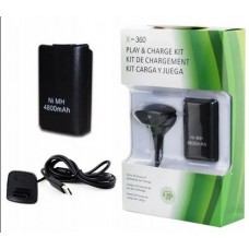 Batteria ricaricabile nera per controller wireless Xbox 360 - Include cavo di ricarica e gioco
