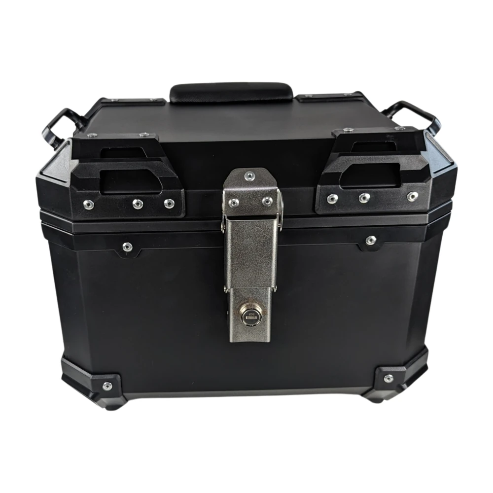 Bauletto moto universale 36L con schienale lombare e top case quadrato in ABS nero