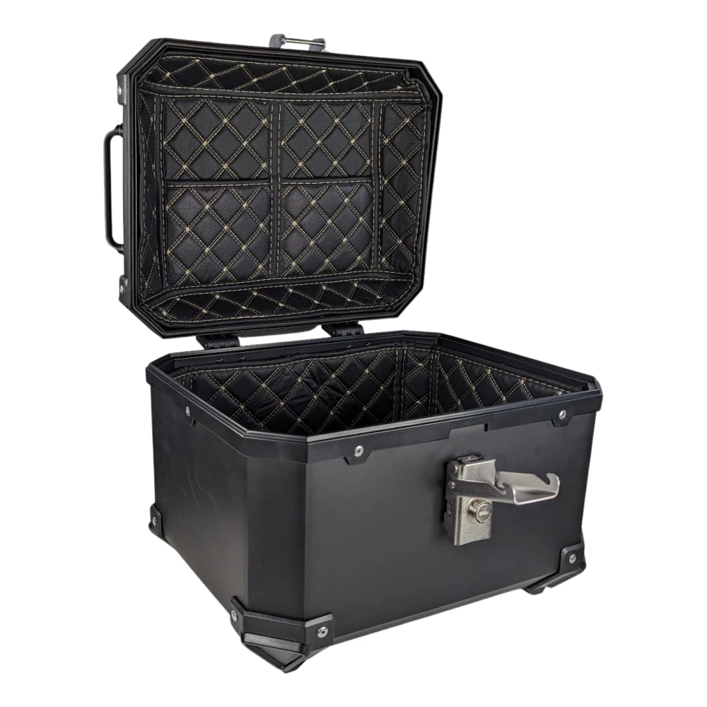 Bauletto moto universale 36L con schienale lombare e top case quadrato in ABS nero