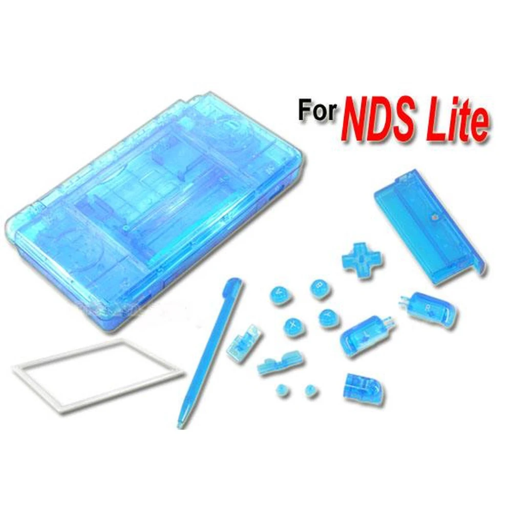 Scocca di ricambio Nintendo DS Lite blu trasparente con pulsanti e viteria