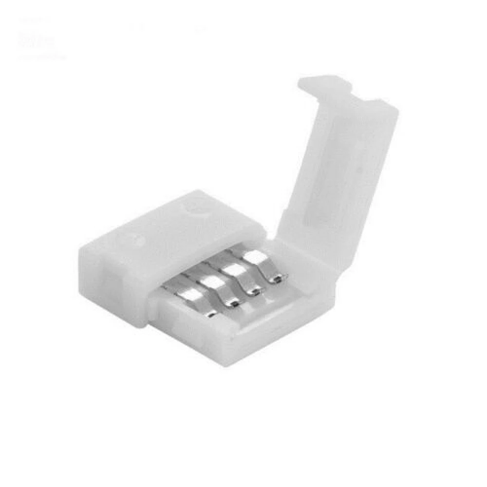Conector de clip LED Forma-X 10mm 4Pin 5050 RGB mostrando pines y diseño