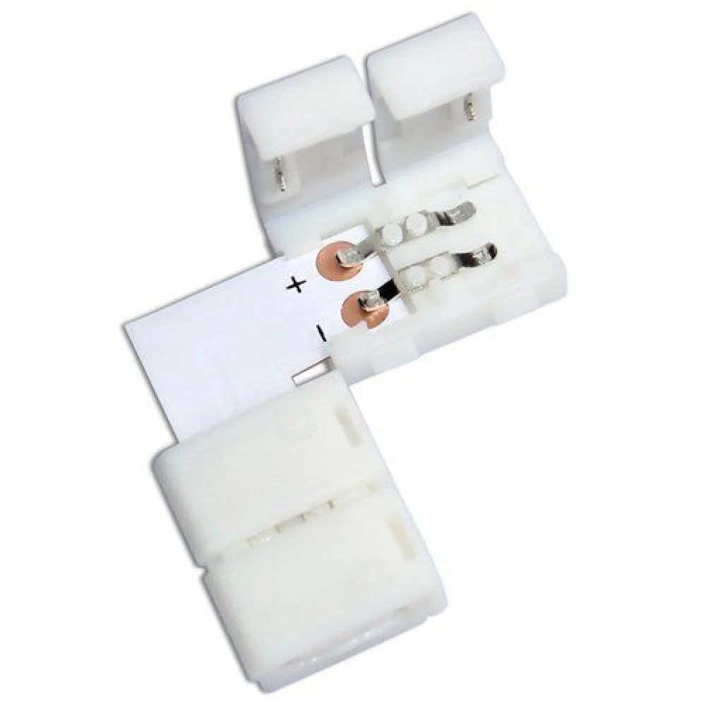 Detalle del conector LED forma L 2 pin 10mm 5050 para tiras LED