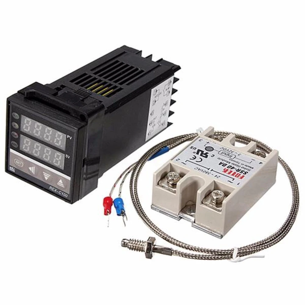 Controllo temperatura digitale Rex C100 con SSR 40A e sonda K termocoppia 0-400º