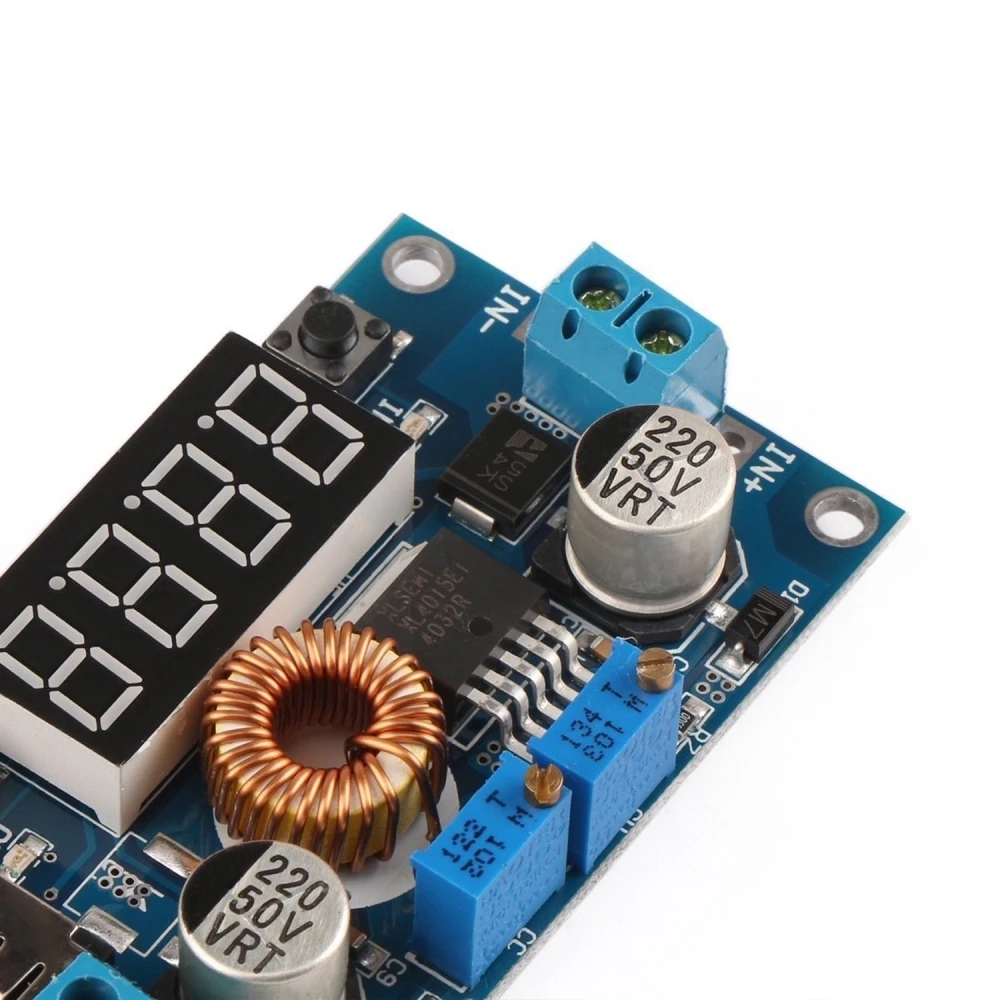 Convertidor DC-DC regulable 5A 1.25V-32V con voltímetro y amperímetro satkit montaje con disipador térmico