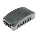 Vista lateral del convertidor VGA a RCA Video y S-Video mostrando puertos de entrada y salida