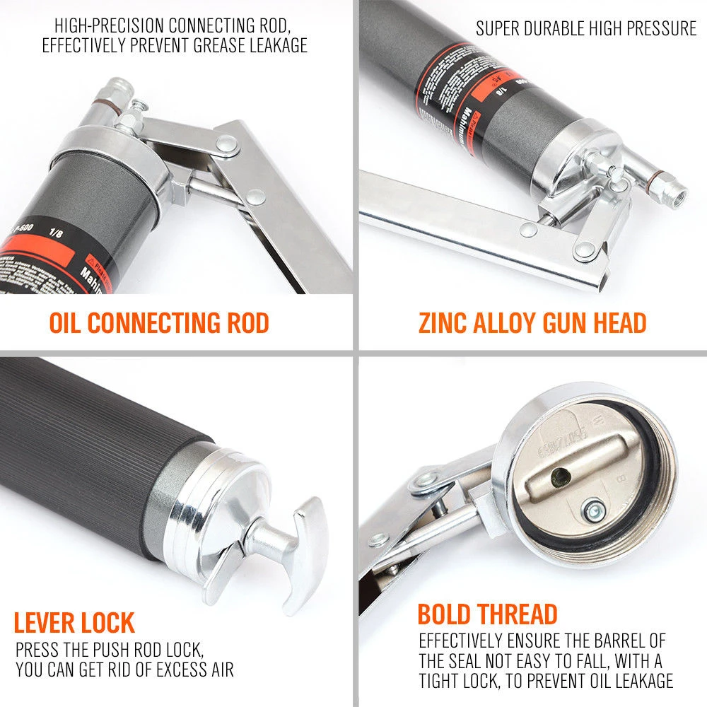 Pistola ingrassatrice manuale 600ml con pompa e tubo alta pressione