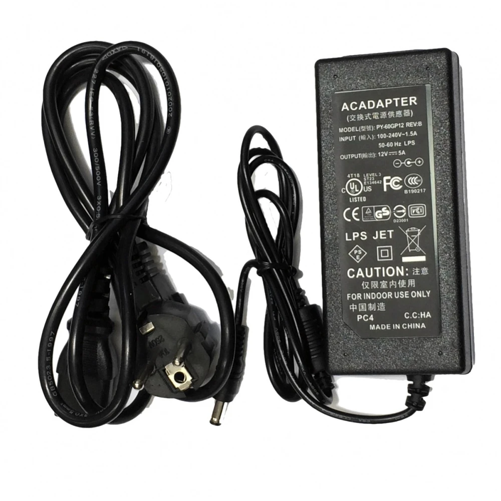 Alimentatore 12V 5A con connettore 5,5mm per LED e LCD