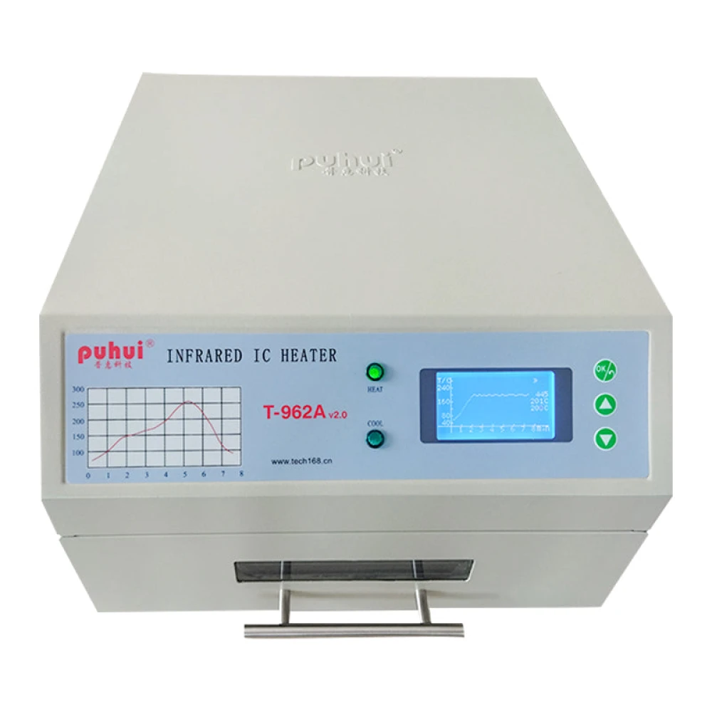 Detalle de pantalla LCD retroiluminada del horno reflow T-962A Puhui