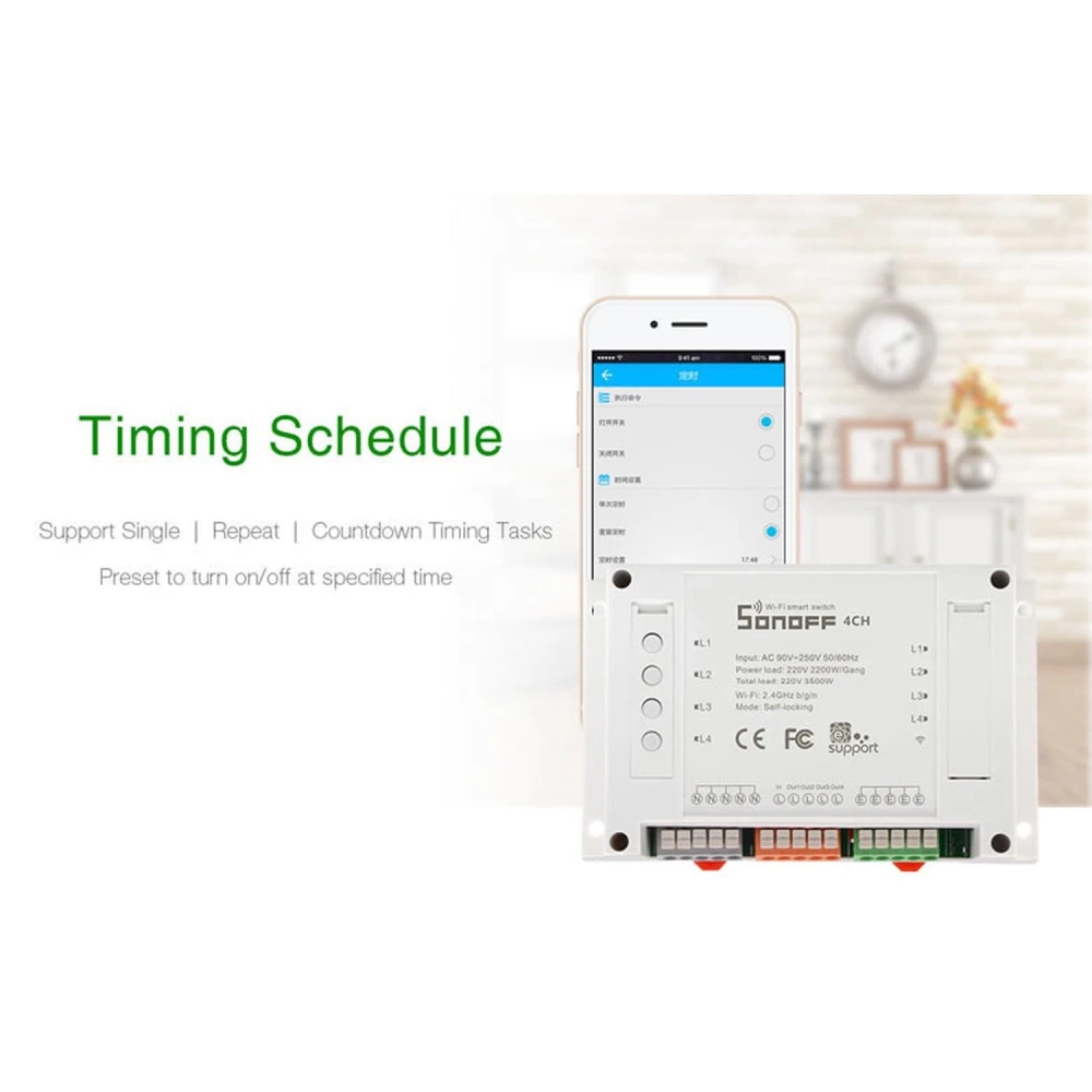 Detalle de conexiones del interruptor WiFi Sonoff 4 canales para domótica