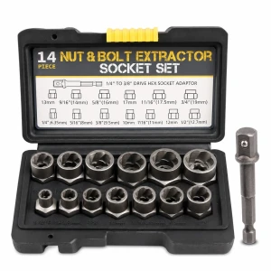 Set Estrattore Viti Dadi Rotti 14 Pezzi Acciaio HSS Rimuovi Bulloni Danneggiati