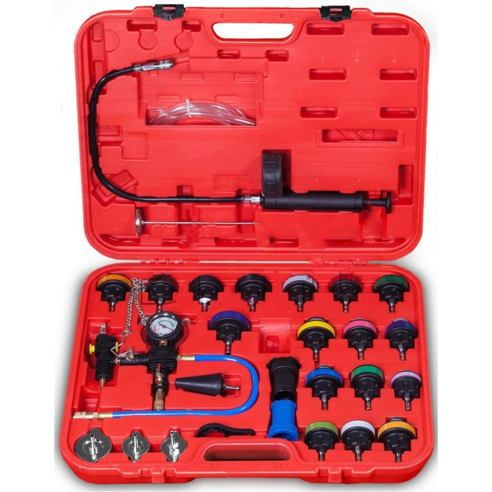 Kit tester sistema raffreddamento radiatore con 26 pezzi e adattatori