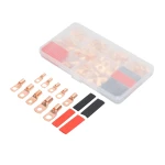 Vista detallada de terminales de cobre y fundas termocontraíbles en kit