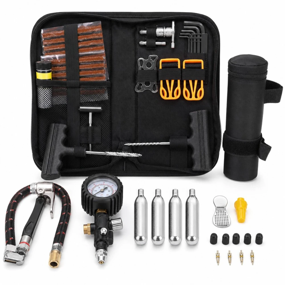 Kit Riparazione Forature Pneumatici Moto Bicicletta 81 Pezzi Stoppini Punteruolo Tubeless