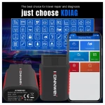 Escáner OBD2 Bluetooth KONNWEI KDIAG mostrando datos en tiempo real