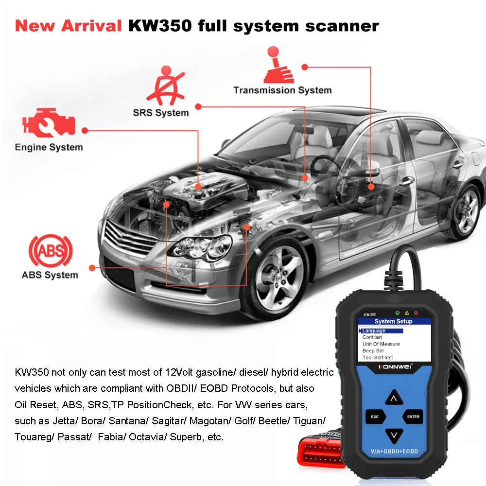 Konnwei KW350 scanner diagnosi sistema completo per VW Audi Seat Skoda