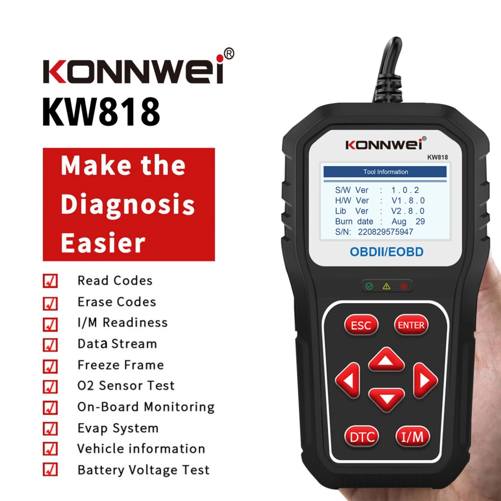 KONNWEI KW818 Scanner OBD2: lettore codici OBDII auto dal 1996