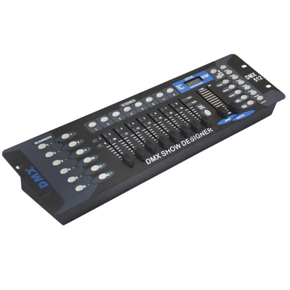 Mesa Controladora De Luces DMX 512 192 Canales con conexiones y adaptador de corriente
