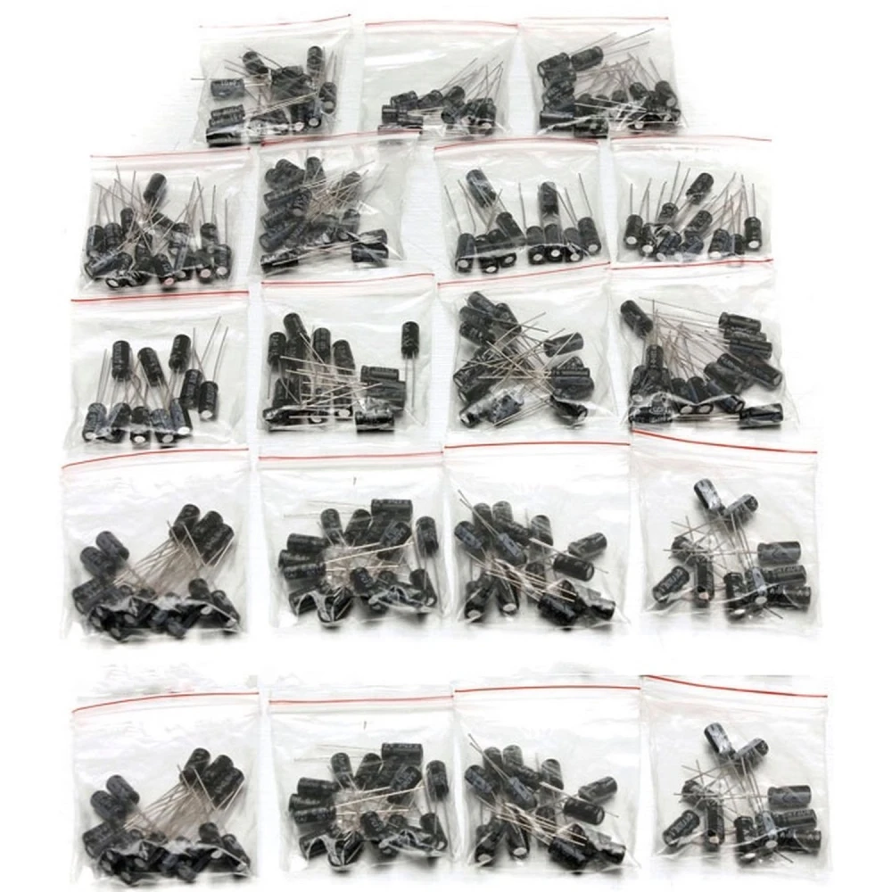 Kit condensatori elettrolitici - 190 pezzi in 19 valori da 1uF a 1000uF