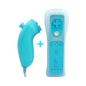 Pack Wii Remote con Wiimotionplus integrato + Nunchuck compatibile Wii blu