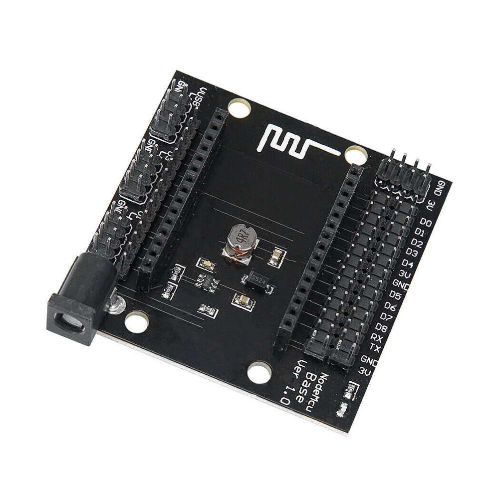 Detalle de cabeceras y zócalo de alimentación de la placa breakout NodeMCU V3