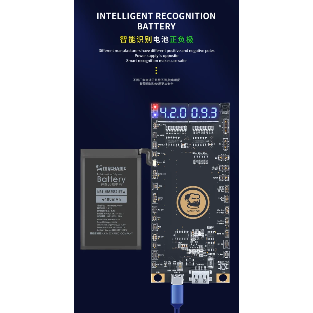 Placca di attivazione batteria Mechanic BA27 per iPhone e Android