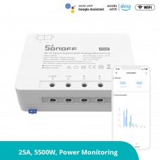 SONOFF Pow R3 - Interruttore intelligente WiFi ad alta potenza (con monitoraggio dell'energia), protezione da sovraccarico, misuratore di luce privato, compatibile con Alexa e Google Home fino a 25A 5500W