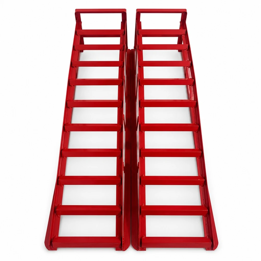 Rampe in Acciaio per Auto 2 Tonnellate (4.400 lbs) — Set da 2 Rampe di Servizio Portatili per Cambio Olio e Manutenzione, Rosse TSX TOOL