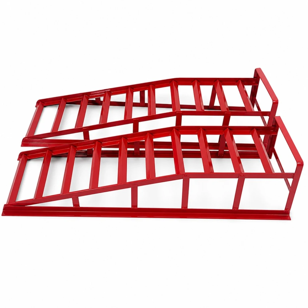 Rampe in Acciaio per Auto 2 Tonnellate (4.400 lbs) — Set da 2 Rampe di Servizio Portatili per Cambio Olio e Manutenzione, Rosse TSX TOOL