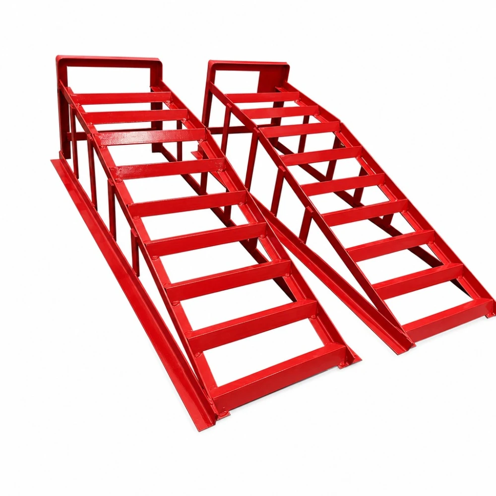 Rampe in Acciaio per Auto 2 Tonnellate (4.400 lbs) — Set da 2 Rampe di Servizio Portatili per Cambio Olio e Manutenzione, Rosse TSX TOOL