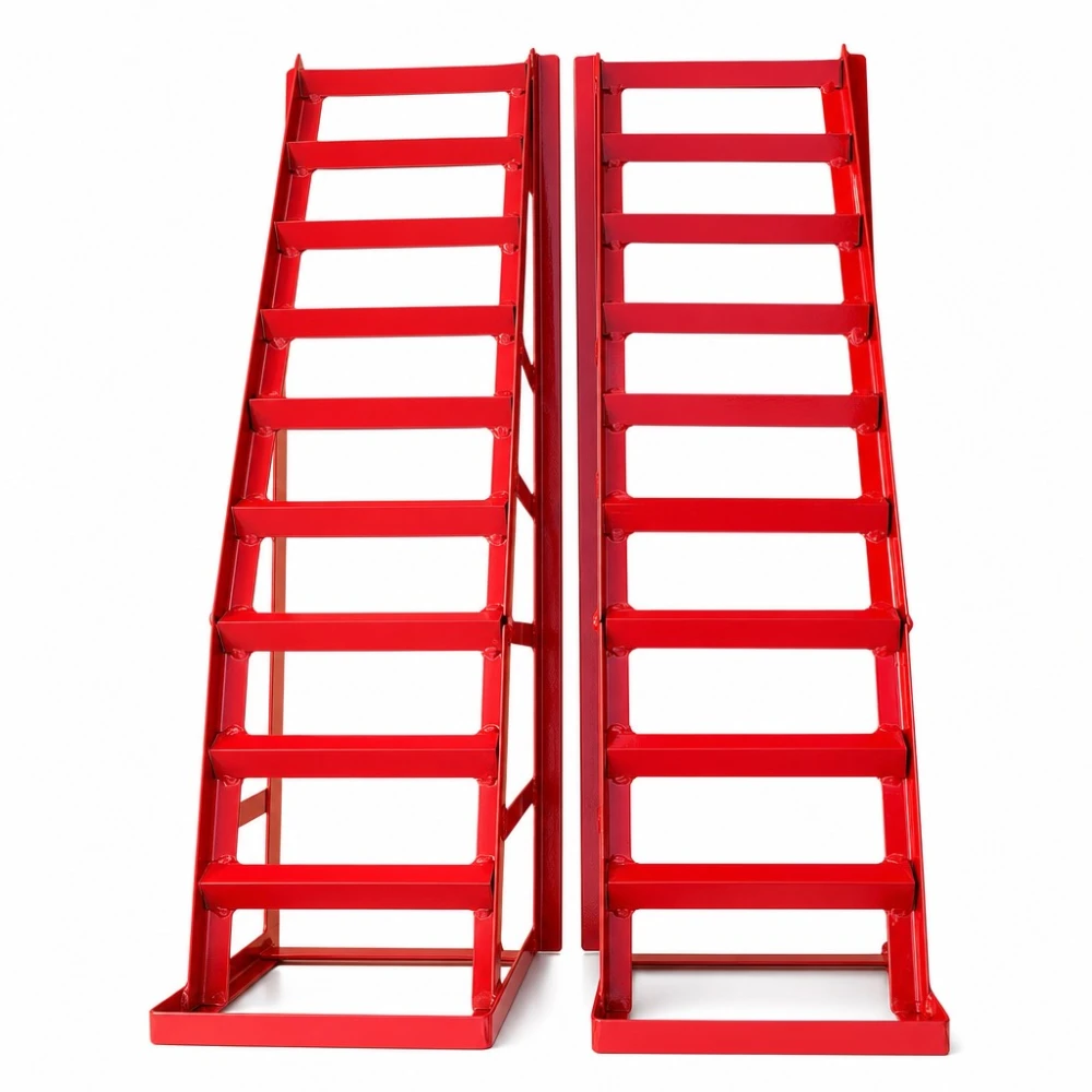 Rampe in Acciaio per Auto 2 Tonnellate (4.400 lbs) — Set da 2 Rampe di Servizio Portatili per Cambio Olio e Manutenzione, Rosse TSX TOOL