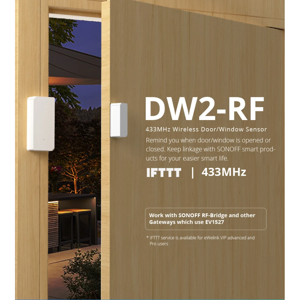 Sensore porta finestra wireless SONOFF DW2 RF per allarme casa
