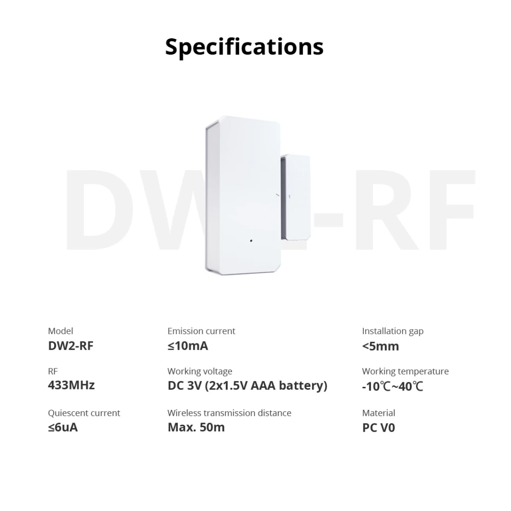 Sensore porta finestra wireless SONOFF DW2 RF per allarme casa